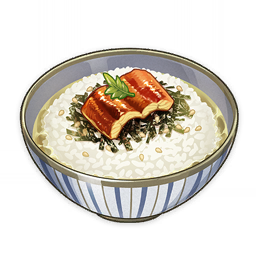 Arroz con anguila bañado en té
